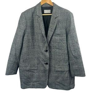 Everlane Oversized Glen Plaid Wool Blazer Size 16 Black Gray Houndstooth
